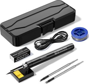 OKWISH Elektrischer Lötkolben Set - 8W Lötkolben Lötset, am Lötkolben, Einstellbare Temperatur 300℃-450℃ mit Lötkolben Stift,Lötspitzen, für DIY Kunst Schwarz