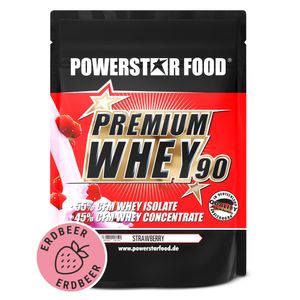 Powerstar PREMIUM WHEY 90 | 90% Protein i.Tr. | Whey-Protein-Pulver 850 g | 55% CFM Whey Isolat & 45% CFM Konzentrat | Eiweiß-Pulver Strawberry