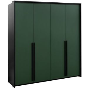 Kleiderschrank Genua 210 Schrank 210X217X65 Cm 4 Türiger Drehtürenschrank Schwarz/Flaschengrün