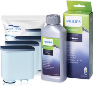 Sada pro údržbu Aqualogis pro Philips, Saeco, Gaggia s 3x náhradními filtry pro Philips + 1x odvápňovač 250ml - kompatibilní s CA6903, CA6700, CA6704