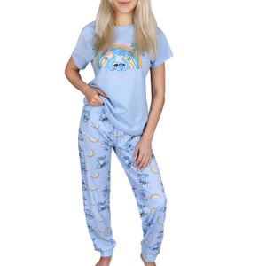 Stitch Disney Kurzärmliger, zweiteiliger Schlafanzug aus Baumwolle für Damen, Nachtwäsche M