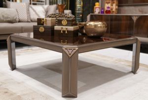 Casa Padrino Luxus Couchtisch Dunkelbraun / Grau / Kupfer - Quadratischer Wohnzimmertisch - Wohnzimmer Möbel - Luxus Möbel - Luxus Einrichtung - Wohnzimmer Einrichtung - Luxus Qualität