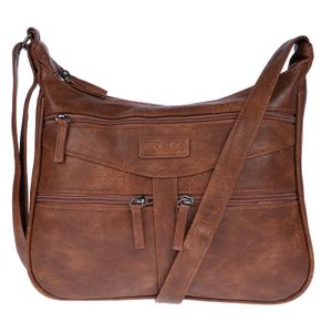 Damen Tasche Schultertasche Umhängetasche Crossover Bag Leder Optik Handtasche Braun