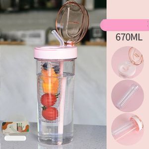 Nette Wasser Flasche Mit Stroh Deckel Wasser Flasche Obst Tee Gebaut-in Filter Tasse Tragbare Büro Drink outdoor Shaker mit Deckel, rosa , 670ML