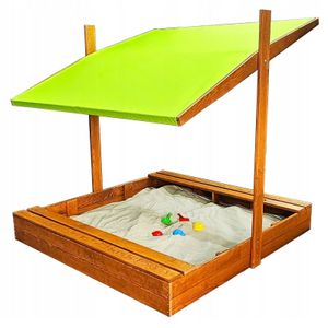Sandkasten aus Holz mit Dach Abdeckung Imprägniert Kinder Sandbox Grün 10786