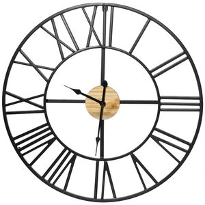 HOMCOM Wanduhr 60cm im Vintage-Design mit Runde Uhrwerk, Geräuschlose Dekoration, Römischen Ziffern für Küche Wohnzimmer aus Metall Schwarz
