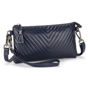 INF Damen Clutch aus echtem Leder, kompakte Umhängetasche Blau