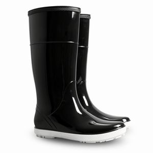 DEMAR Damen Mädchen Gummistiefel Regenstiefel Langschaft Gartenschuhe Boots Wasserdicht Schwarz glänzend 38
