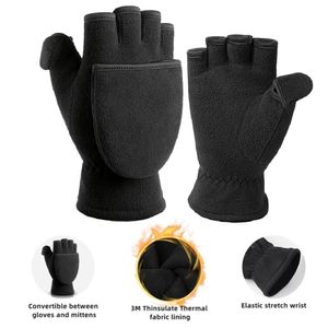 YisibaihTao venkovní flip polar fleece cyklistické sportovní rukavice běh bezprsté rukavice větruodolné cyklistické rukavice pro kolo práce fotbal motorka sport （černá), obvod dlaně 21 cm