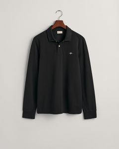 GANT Regular Shield Langarm-Pique-Poloshirt, Schwarz 3XL