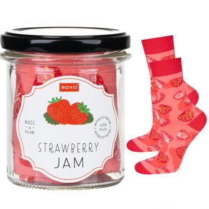 Socken im Glas - Ideal für ein Geschenk - Erdbeermarmelade Motiv von SOXO - Damen - Baumwolle - Lustige und mehrfarbig - Größe: 35-40