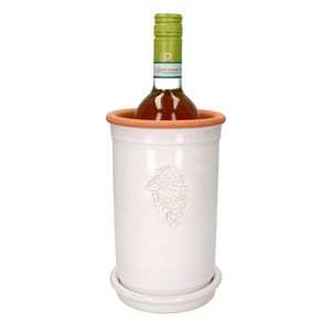 Hliněný chladič na víno + podtácek bílý glazovaný Ø 12,5 cm H 21 cm Chladič na láhve šumivého vína