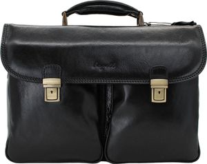 bupell Aktentasche Guglielmo  aus pflanzlich gegerbtem Leder - Handgefertigt in Italien - Bürotasche Lehrertasche  Nero (Schwarz)