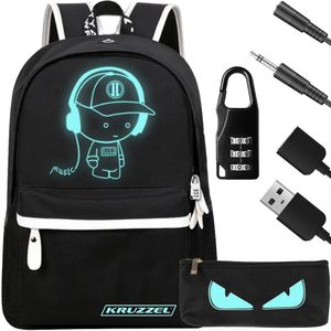 Kruzzel 19374 Chytrý svítící batoh Uni s USB, penál, zámek, 19l, černý