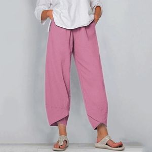 Damen Einfarbig Freizeithose Weiche Hohe Taille Elastische Taille Seitentaschen Hosen,Farbe: Rosa,Größe:XL