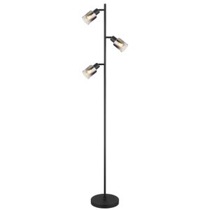 Globo Lighting Stehleuchte Metall schwarz matt, Glas rauchfarben, klar verlaufend, Kabel PVC Schwarz, Fußtrittschalter im Kabel, ø: 230mm, H: 1540mm, Kabellänge 1800mm, exkl. 3x E14 40W 230V