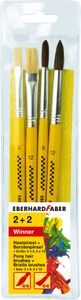 Eberhard Faber 579924 - Winner Borsten- und Haarpinsel, Set mit 4 Pinselgrößen, 2 Rund- und 2 Flachpinsel, für viele Zeichen- und Maltechniken auf unterschiedlichen Maluntergründen