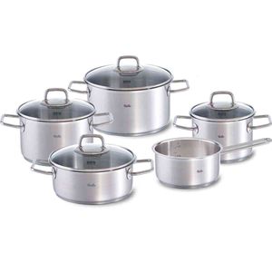 Fissler Viseo / Edelstahl-Topfset, 5-teilig, Kochtopf-Set, Töpfe mit Glas-Deckel, Induktion, alle Herdarten (3 Kochtöpfe, 1 Bratentopf, 1 Stielkasserolle-deckellos)