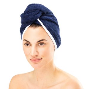 HOMELEVEL Frottee Haarturban Turban mit Knopf für Erwachsene aus 100% Baumwolle, saugstark, Stabiler Halt (Erwachsene 1 x Dunkelblau)
