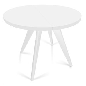 Runder Ausziehbarer Tisch für Esszimmer, FARO, Loft-Stil, Skandinavische, Durchmesser: 90 / 130 cm, Farbe: Weiss / Weiss