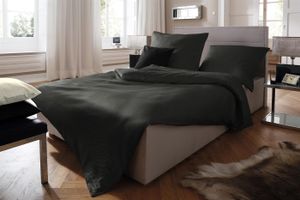 Fleuresse gewebte Edelflanell Uni Bettwäsche anthrazit 240x220 cm + 2x 80x80 cm