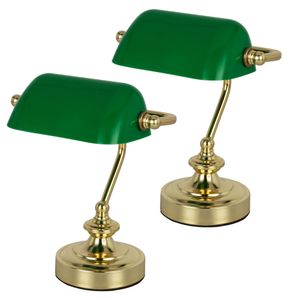 2er Set Schreibtischlampe mit grünem Acrylschirm ANTIQUE