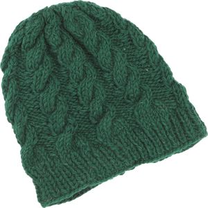 Handgestrickte Wollmütze mit Zopfmuster, Strickmütze aus Schurwollle, Wintermütze - Smaragdgrün, Uni, Wolle, Mützen