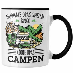 Trendation - Camping-Tasse "Normale Opas Spielen Bingo, Coole Opas Campen" Geschenk Opa-Camper (Schwarz)