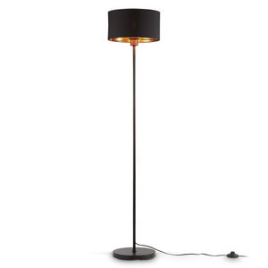 Stehlampe schwarz-gold Stoff Stehleuchte E27 Holz Metall Wohnzimmer Leselampe