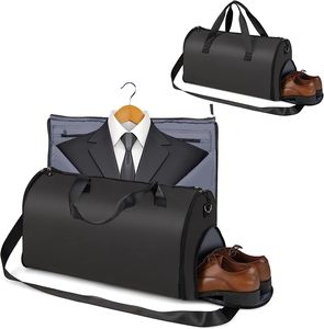 GOPLUS Tragetasche für Kleidersack, 2-in-1 Reisetasche mit Schuhfach, Krawattentasche, Reisepass-Tasche und abnehmbarem Gurt, 50L Hänge-Kleidersack (Schwarz)