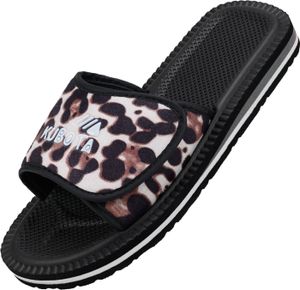 Kubota Badelatschen mit Klettverschluss Pantoletten Sandalen Damen "Velcro" Weiß mit Leopardenmuster, 41 Kubota Badelatschen mit Klettverschluss Pantoletten Sandalen Damen "Velcro" Weiß mit Leopardenmuster, 41