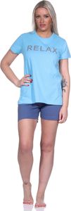 Damen Shorty Schlafanzug Pyjama kurzarm mit tollem Front-Print - 122 205 10 905 ; hellblau , 40-42