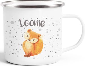 SpecialMe® Emaille-Tasse mit Namen Fuchs Füchsin Motiv Emaille-Becher personalisierte Geschenke Frauen Namensbecher weiß-metall Emailletasse