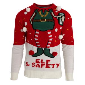 Brave Soul Herren Elf & Safety Weihnachtspullover KNIT196 (M) (Rot/Weiß)