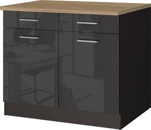 Küchen-Unterschrank 100 MARANELLO-03 Anthrazit Hochglanz Breite 100 cm