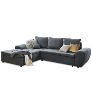 Kabs® Ecksofa Isa - gemütliches graues Sofa in L Form mit Bettkasten & Schlaffunktion, Longchair links, Moderne Couch mit Bezug aus Polyester Mix