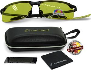 Saulmann® SM6781 - Polarisierte Nachtsichtbrille, UV-Schutz, Blendschutz Nachtfahrbrille zum Autofahren, Ultraleichtes Metal-Gestell ⒼⒺⓁⒷ