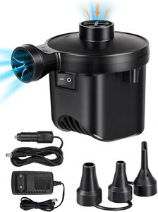 Elektrische Luftpumpe 3 in 1,mit 3 Luftdüse,220V AC/12V DC,für Matratze Luftmatratze,Schlauchboot,Schwimmring Outdoor,Schwarz,1 Stück,12x9,8x10 cm