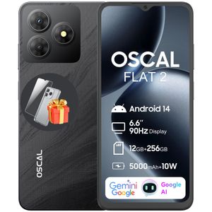 Blackview OSCAL FLAT2 AI Smartphone ohne Vertrag 6,6″, 12 GB RAM+256 GB ROM/2 TB, Android 14 Handy, 5000 mAh Akku, 4G Dual SIM, Fingerdruck, Schwarz