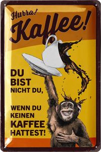 Retro Blechschild Kaffee - Kaffee Schild HURRA KAFFEE! - Retro Blechschilder Küche - Kaffee Geschenk, Poster Kaffee Deko Küche, Coffee Bar