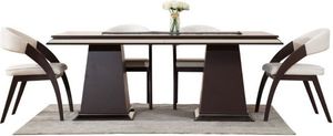Casa Padrino Luxus Art Deco Esszimmer Set Cremeweiß / Dunkelbraun - 1 Verspiegelter Luxus Art Deco Esstisch & 6 Luxus Art Deco Esszimmerstühle - Luxus Art Deco Esszimmer Möbel