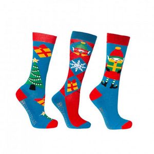 Hy - Detské ponožky "Veselí škriatkovia" - vianočný dizajn (balenie 3 ks) BZ4894 (134-152) (zimná modrá/sviatočná červená)