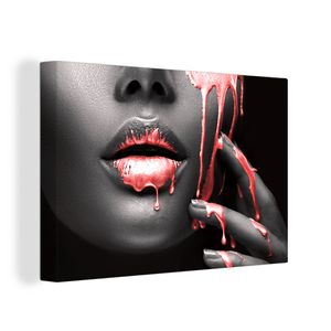 OneMillionCanvasses® - Maľba na plátne - Obraz na plátne Nástenná maľba na plátne - Rty - červené - čierne - 120x80cm - Fotografia na plátne - maľba