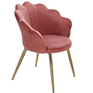 Čalouněná jídelní židle WOHNLING Tulip Velvet Pink, kuchyňská židle se zlatými nohami, skandinávská designová židle, čalouněná židle s látkovým potahem