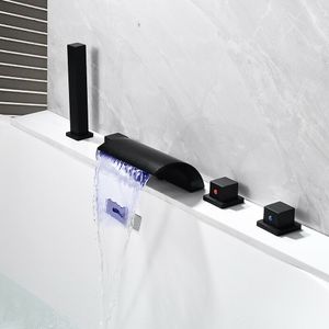 Nowoczesna bateria wannowa LED 5-otworowa Bateria wannowa wodospadowa zestaw prysznicowy czarny