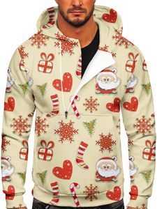 Herren Schneeflocke Print Sweatshirt Herbst Kapuze Weihnachts Warmer Halb Reißverschlusspullover, Farbe: Stil-H, Größe: Xl
