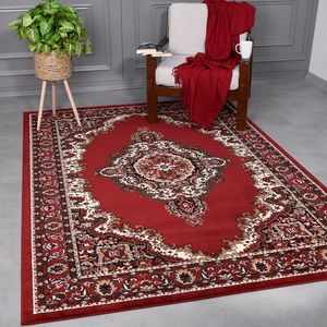 Teppich Orientalisch Muster kurzflor Klassisch Wohnzimmer, Esszimer, Flur- Beige Rot, Maße:240x340 cm