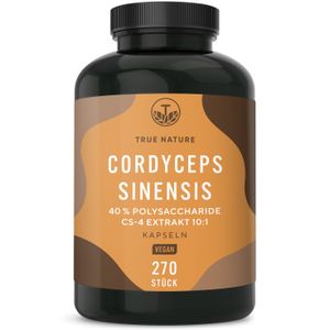 Cordyceps Sinensis (CS-4 Extrakt) - 270 Kapseln mit 40% Polysacchariden - Hochdosierter Vitalpilz - 1000 mg Tagesdosis - Vegan & Deutsche Produktion - TRUE NATURE®