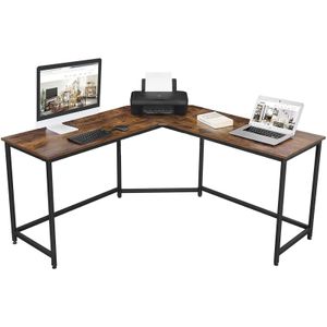 Schreibtisch L Form - industrial Design, aus Metall, 135x50 cm, Schwarz Braun - Eckscreibtisch, Computertisch, Bürotisch