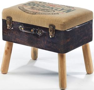 Čalúnená stolička Kobolo Suitcase Stool - ľan a umelá koža - hnedá - 50x36x45 cm